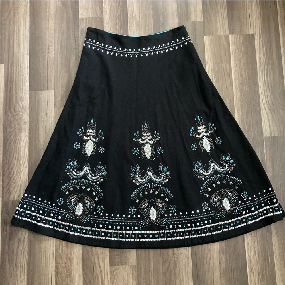 Basil & Maude Lined Linen Blend Skirt Beaded Sequin Anthropologie Maxi Boho sz 6